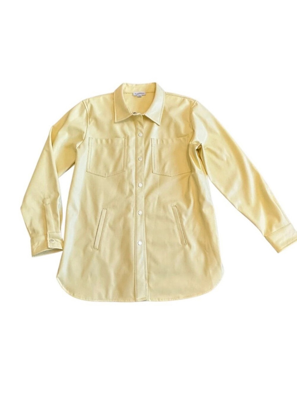 Women’s Butter Yellow Button-Up Faux Leather Cowgirl Shirt Jacket